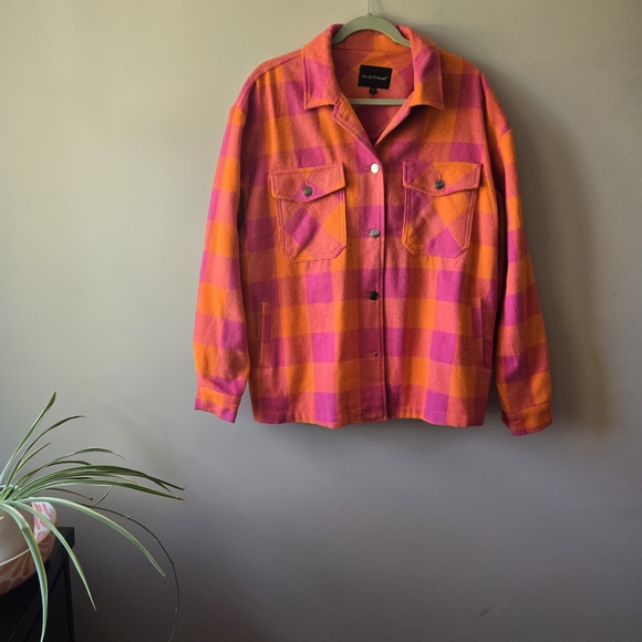 Velvet Heart Tops - Velvet Heart Vibrant Pink and Orange Plaid Shirt